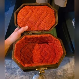 Vintage Octagonal Wooden Box with Orange Lining